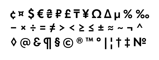 Overview of Tilda Sans Font Symbols